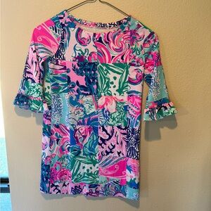 Lilly Pulitzer Sophie Dress Girls M 6/7 Pink Blue Patch to Match Beach Preppy